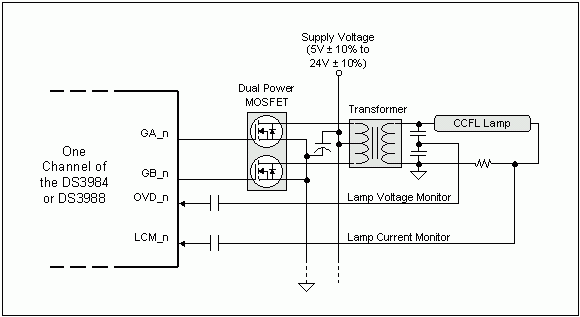 Figure 1.  DS3984 / DS3988 CCFL drive schematic.