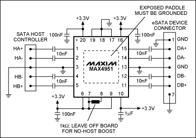 圖5. 筆記本電腦/臺式計算機設計采用了MAX4951將SATA信號提升到eSATA電平