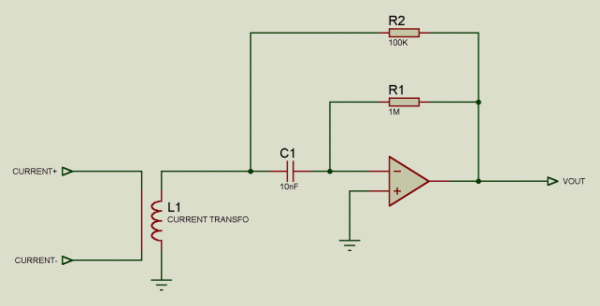 Figure 3. AC-coupling enables this circuit to tolerate the zero source impedance (at DC) of a current-transformer input.電流互感器