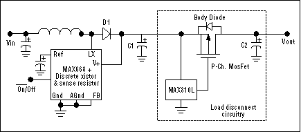 Figure 2. This boost converter with load disconnect illustrates the minimum-cost configuration.