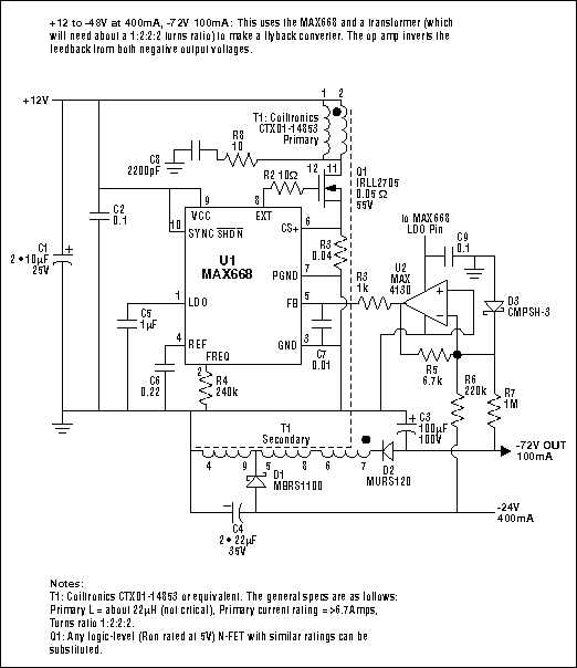 Figure 4. Splitting the feedback between the on-hook and off-hook voltages allows moderate regulation of both outputs.