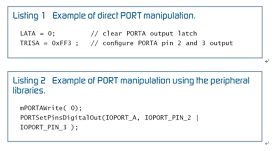 圖2：代碼移植時用于一個使用該外設庫的程序代碼段的Listings1和2。