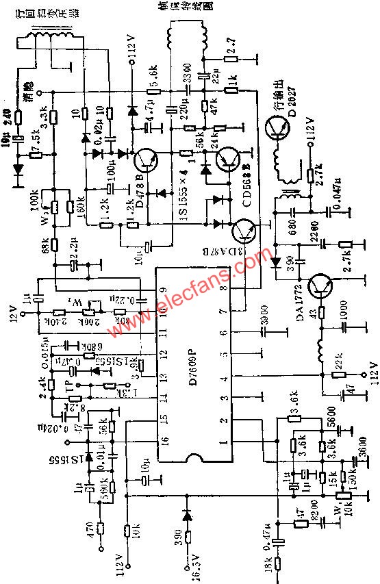 D7609P行場(chǎng)掃描電路的應(yīng)用電路圖  www.xsypw.cn