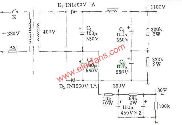 電子管功放的高壓倍壓電路圖  www.xsypw.cn