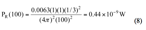利用方程式(1)的值計算100公尺處的接收功率