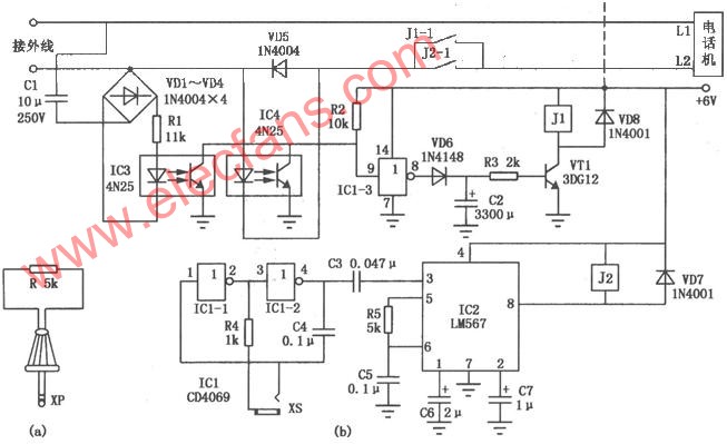 電話機電子鎖電路 www.xsypw.cn