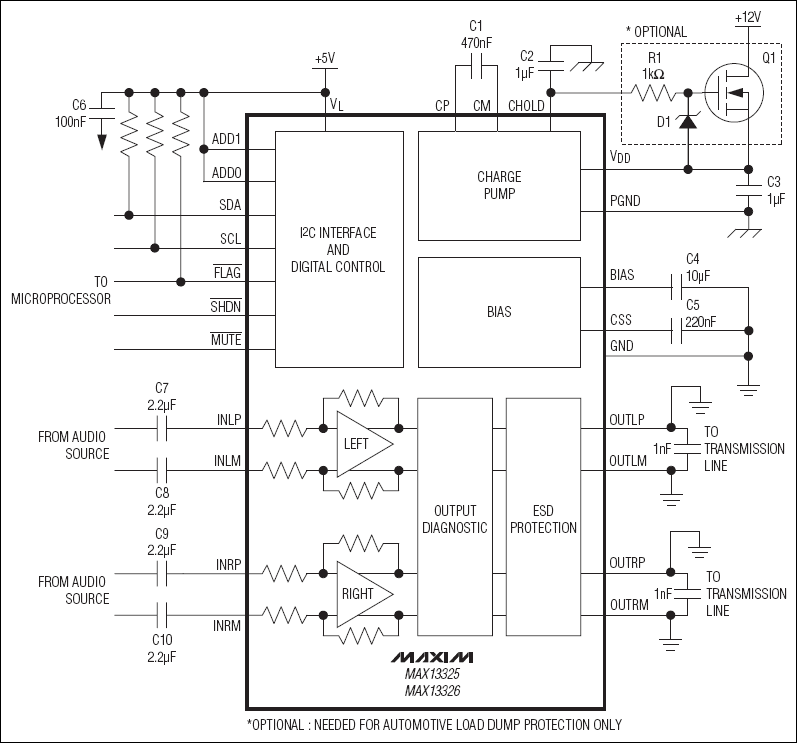 MAX13325、MAX13326：典型工作電路