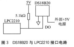 DS18820與微處理器LPC2210的連接圖