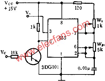 時(shí)基集成電路組成開關(guān)控制的脈沖發(fā)生器電路圖  www.xsypw.cn