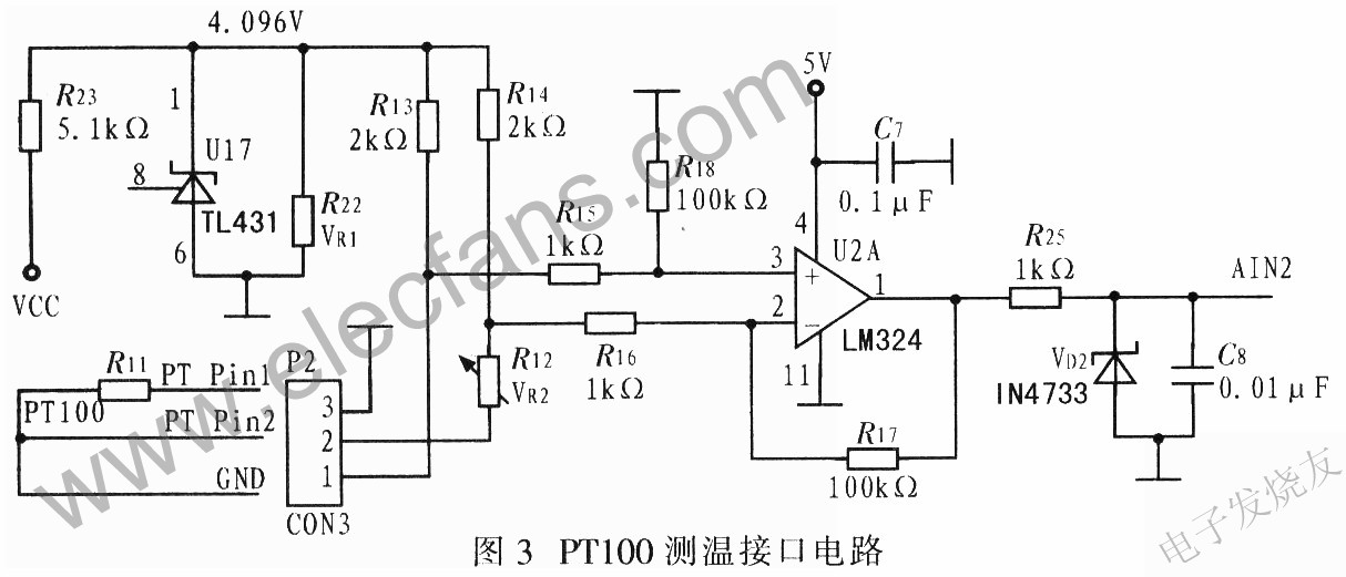 鉑電阻PT100溫度信號(hào)測(cè)溫電路 www.xsypw.cn