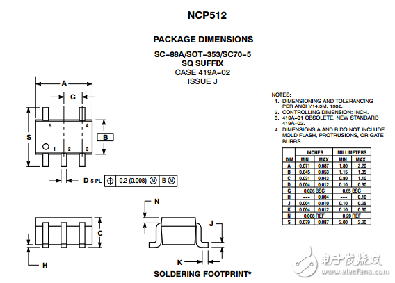 80毫安CMOS Low Iq電壓調(diào)節(jié)器NCP512SQ25T2G