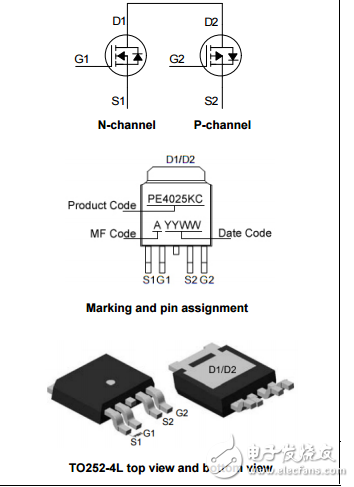 N和p溝道增強型功率MOSFET,PE4025KC