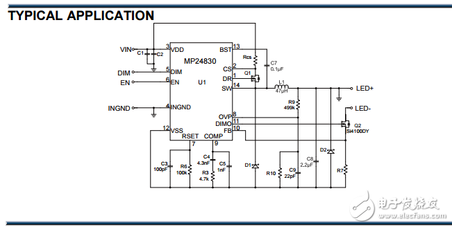 mp24830 4.5v–90V可編程頻率的白光LED驅動器