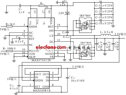 多片ADSP21160供電連接圖