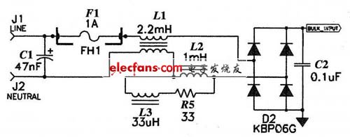 圖6 輸入EM I濾波器及阻尼網(wǎng)絡(luò)