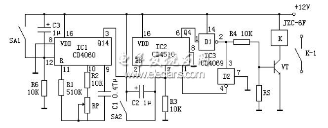 CD4060構(gòu)成的精確長延時原理電路