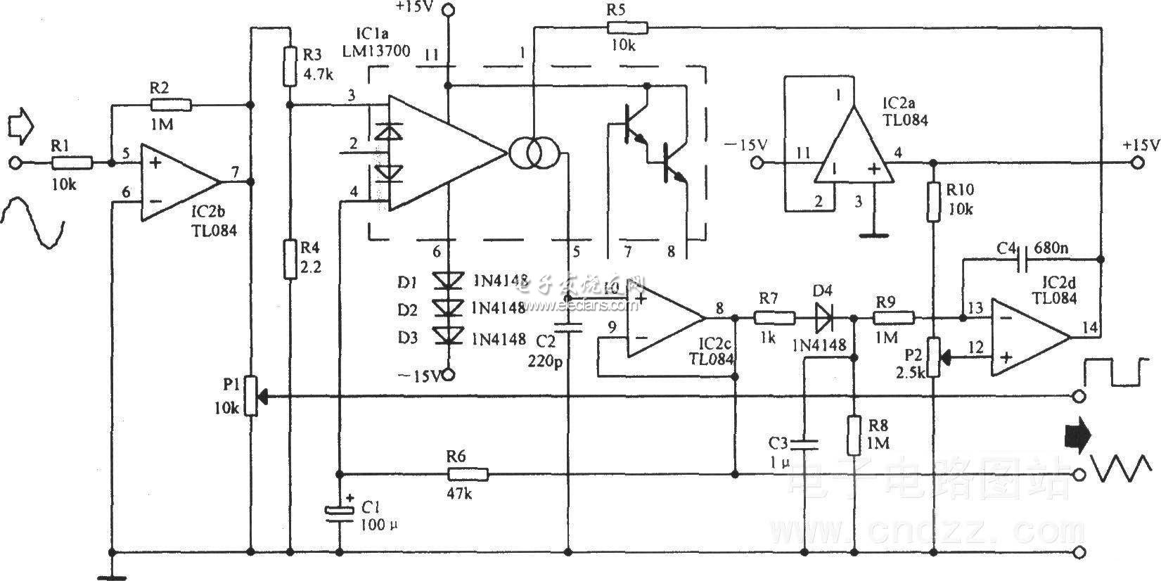 鋸齒波轉三角波 波形轉換器電路