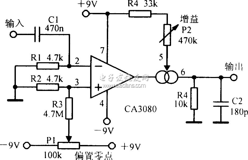 CA3080構成可變增益放大電路