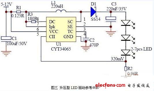 CYT34065構(gòu)成的升壓型LED驅(qū)動(dòng)電路