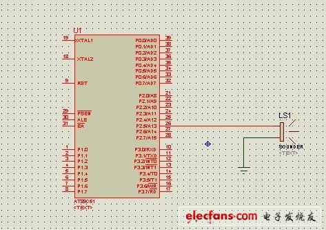 在Proteus 環(huán)境下用單片機控制蜂鳴器發(fā)聲的原理圖