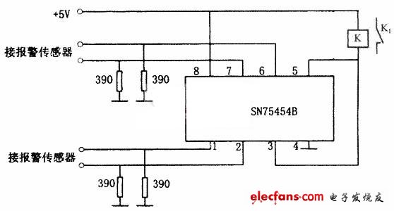 SN75454B構(gòu)成的四路報警器電路