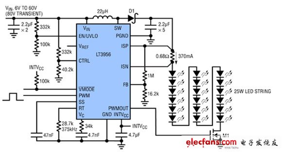 25W白光LED車前燈驅動器