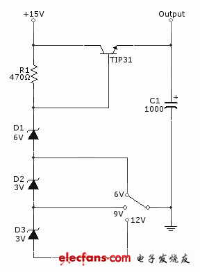 6V/9V/12V可調線性電壓調節器電路