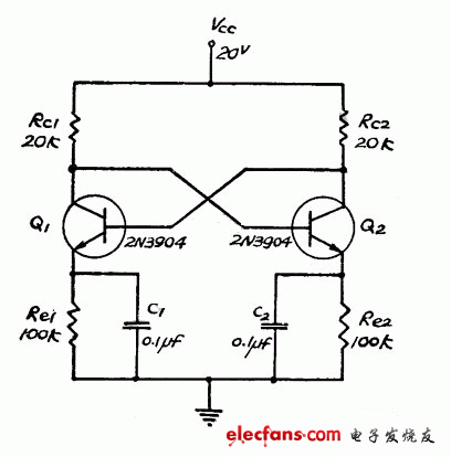 直接耦合離散非穩態多諧振蕩器電路