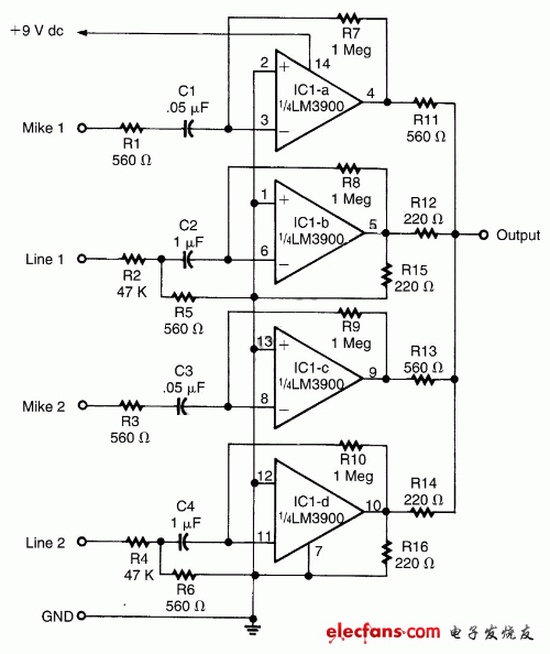 LM3900音頻混合器電路