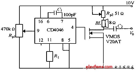 CD4046構成的電壓頻率轉換器電路