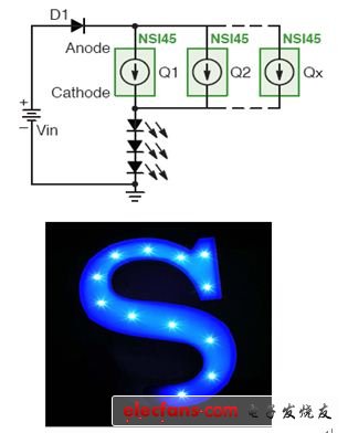 圖4：NSI45顯示屏和廣告牌文字電路應用示例