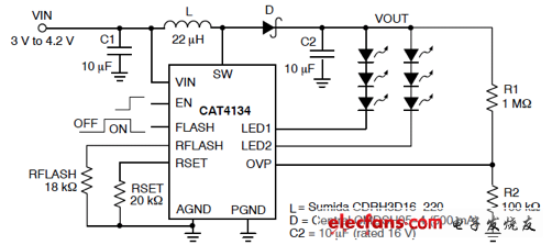 CAT4134專用LED驅(qū)動器典型應(yīng)用電路圖