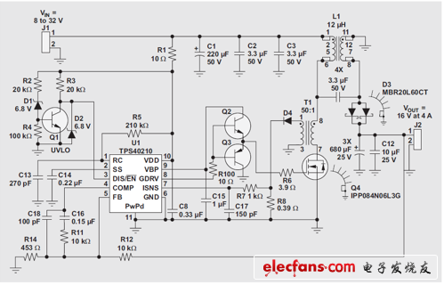 使用耦合電感的 SEPIC（4A 時 16V）