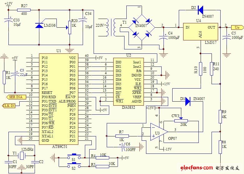 圖2 單片機控制直流電壓輸出電路圖