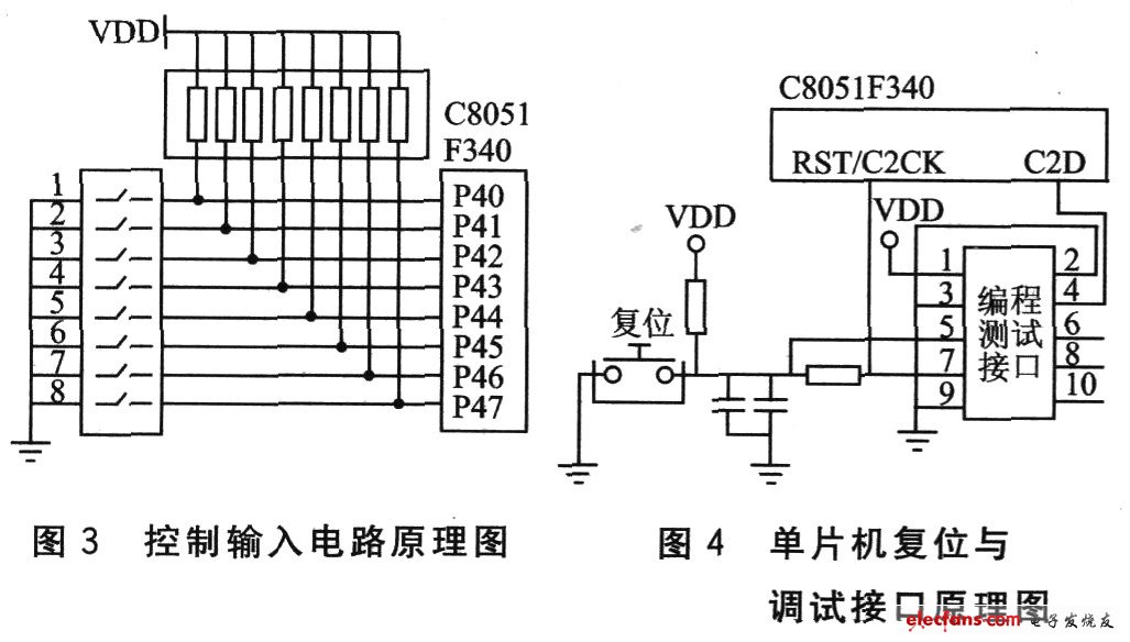 控制輸入電路原理圖和單片機復位與調試接口原理圖