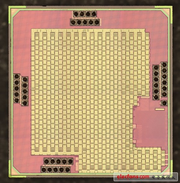 多虧了Chipworks我們才有幸看到下面的該芯片內部封裝結構圖