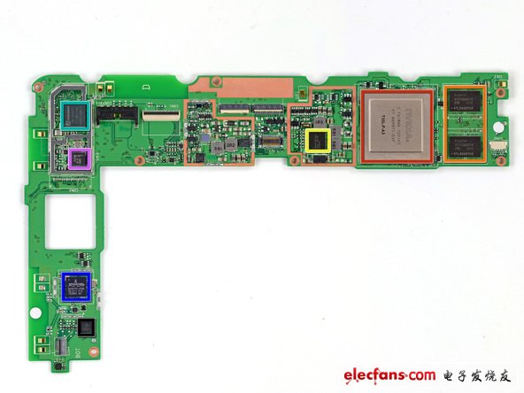 主板主要包含了以下廠商芯片：NVIDIA T30L Tegra 3 處理器；Hynix HTC2G83CFR DDR3 RAM；Max 77612A轉換開關調節器；AzureWave AW-NH665無線模塊；Broadcom BCM4751單芯片集成GPS接收器；NXP 65N04；Invensense MPU-6050陀螺儀和加速度計