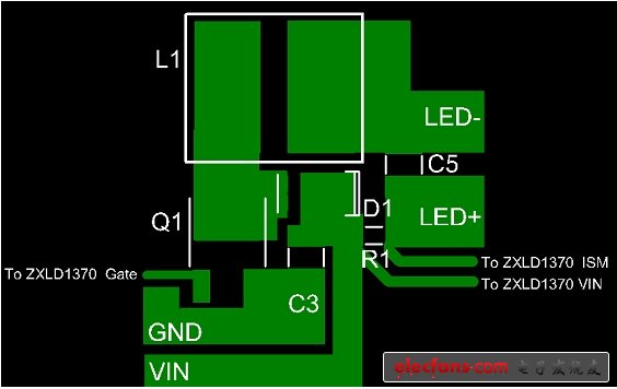 圖3:ZXLD1370降壓LED驅動器的PCB布局示例