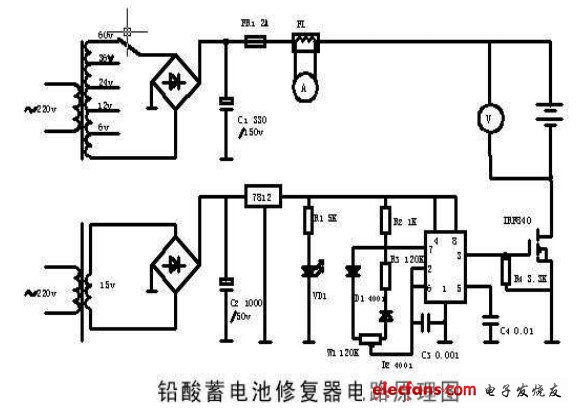 自制電動車蓄電池修復器原理圖