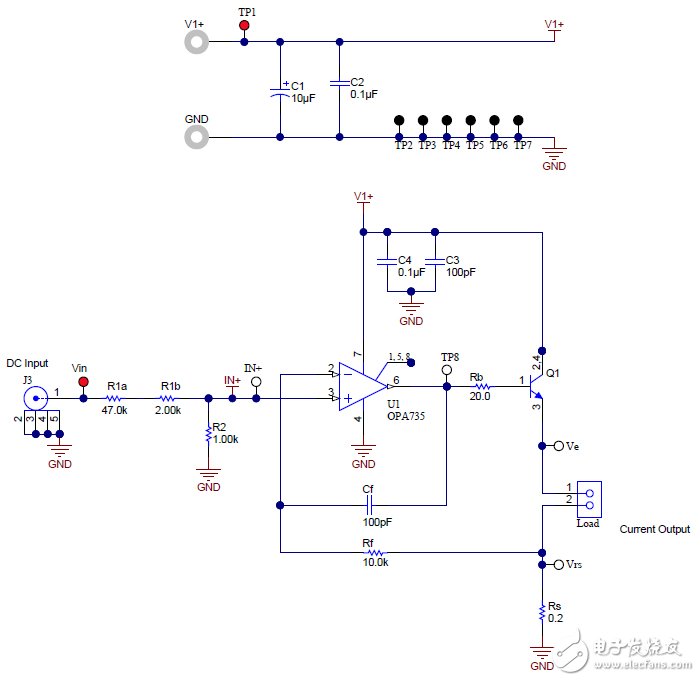 低側電壓至電流(V-I)轉換器電路圖