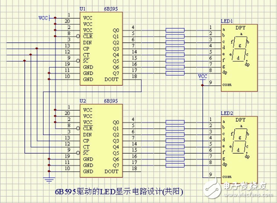 6B595驅動的LED顯示電路設計(共陽)