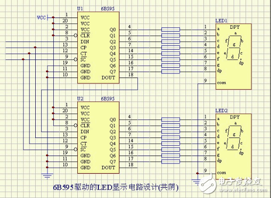 6B595驅動的LED顯示電路設計(共陰)