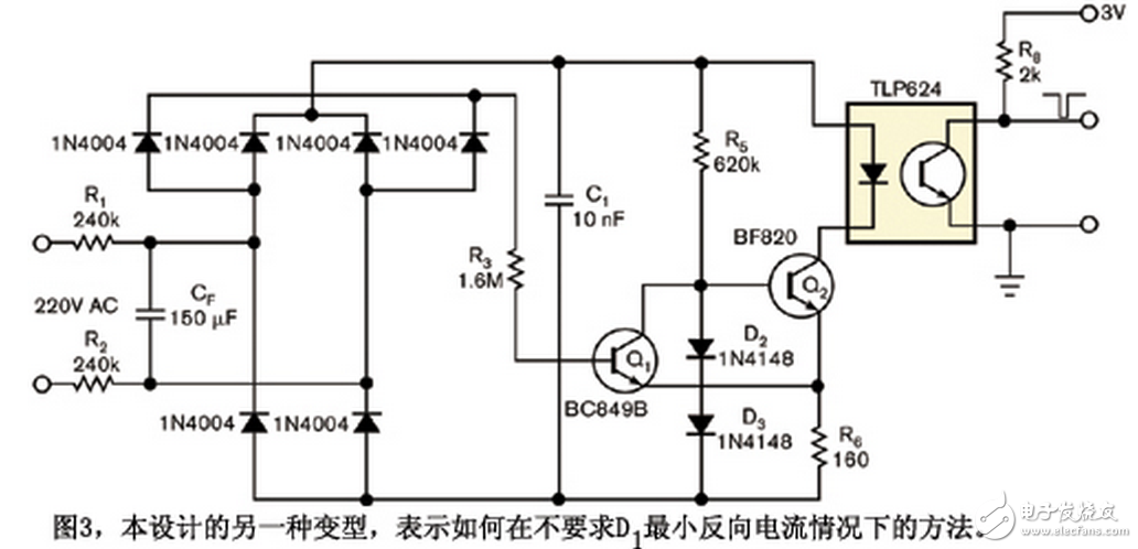 在幾乎所有交流周期內，除接近零交越點以外，Q1都是on，而Q2為off。因此，接近零交越點時，施密特觸發器Q1與Q2的狀態翻轉，Q2使電容C1恒流放電，因為由Q2、D2、D3、R5和R6構成的電路將電流穩定在I = （2 × VD - VBE2） / R6，其中VD是在D2或D3上的壓降，而VBE2為Q2的基射電壓。