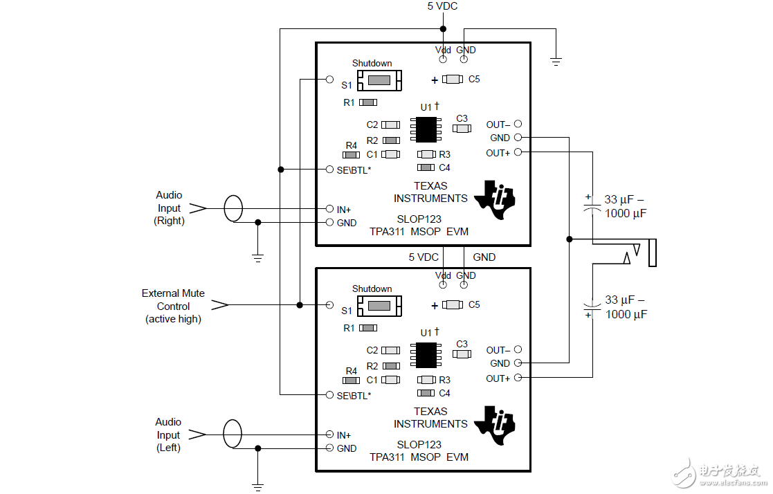 tpa311MSOP音頻放大器評估模塊