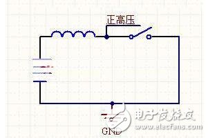 下面是正壓發生器，你不停地扳動開關，從輸入處可以得到無窮高的正電壓。電壓到底升到多高，取決于你在二極管的另一端接了什么東西讓電流有處可去。如果什么也不接，電流就無處可去，于是電壓會升到足夠高，將開關擊穿，能量以熱的形式消耗掉。