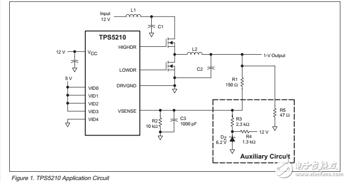 擴(kuò)展輸出電壓調(diào)整（0 V至3.5 V）使用tps5210