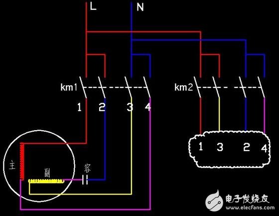 單相電機正反轉接線圖_220v正反轉實物接線圖_單相電機正反轉原理圖