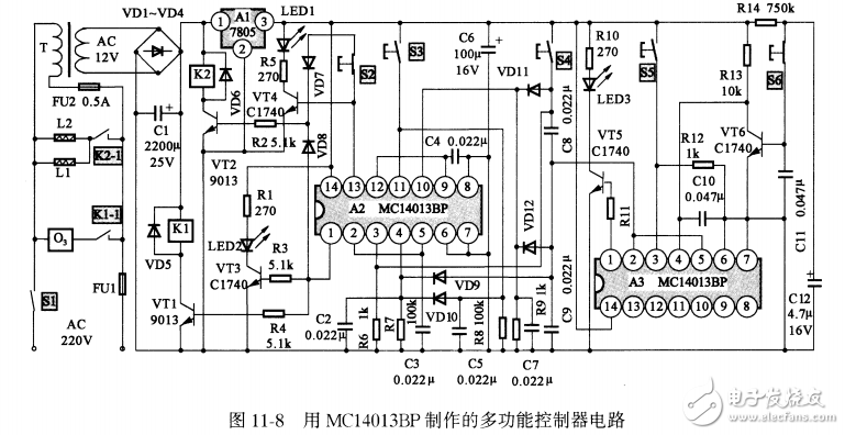 基于MC14013BP多功能控制器設(shè)計(jì)與實(shí)現(xiàn)