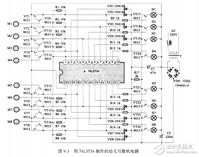 用74LS734制作的幼兒寫數機電路設計