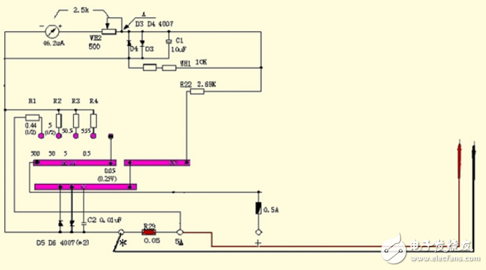 指針式萬(wàn)用表測(cè)直流電流、電壓、交流電壓的方法及電阻測(cè)量電路